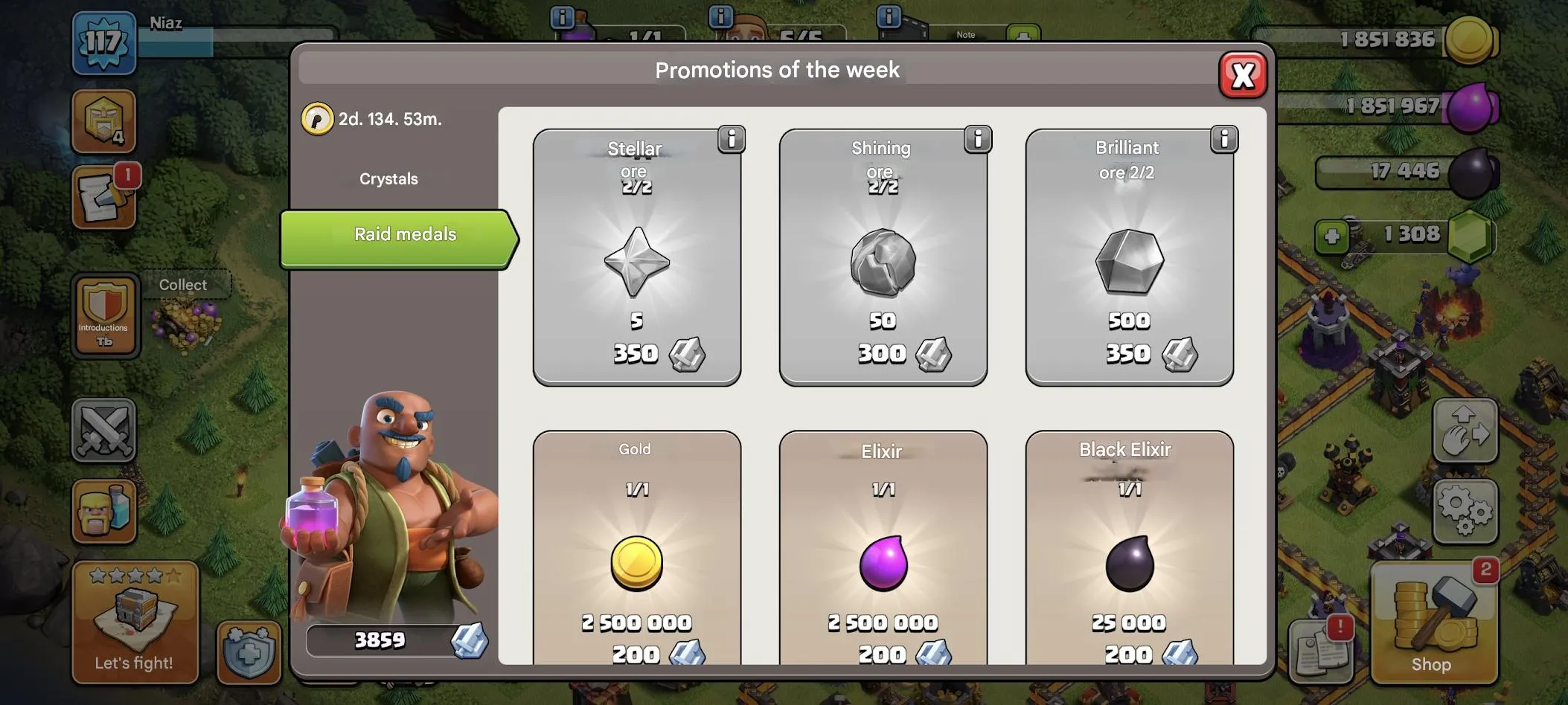 COC566 TH13 117 LVL 40/40/10 Heroes 5 Builders 1300 Gems Royal Champion Skin Troops Skins Items Nickname Change 